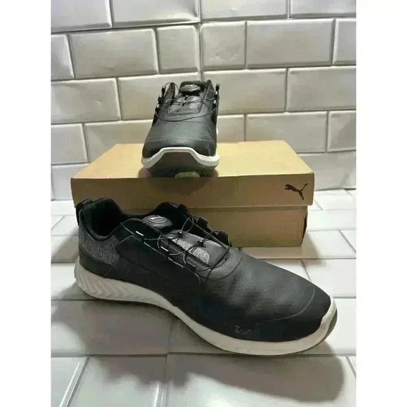 Puma Ignite Pwrcage Jrs Golf Shoes Black And Silver Waterproof 7C Juniors - Picture 1 of 14